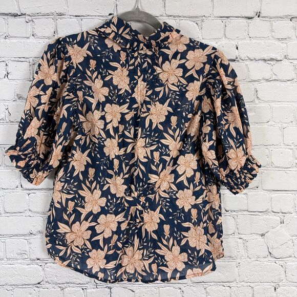 Birds of Paradis Trovata Gemma Blouse Paloma Floral Puff Sleeve Ruffled XS Top - Picture 8 of 12